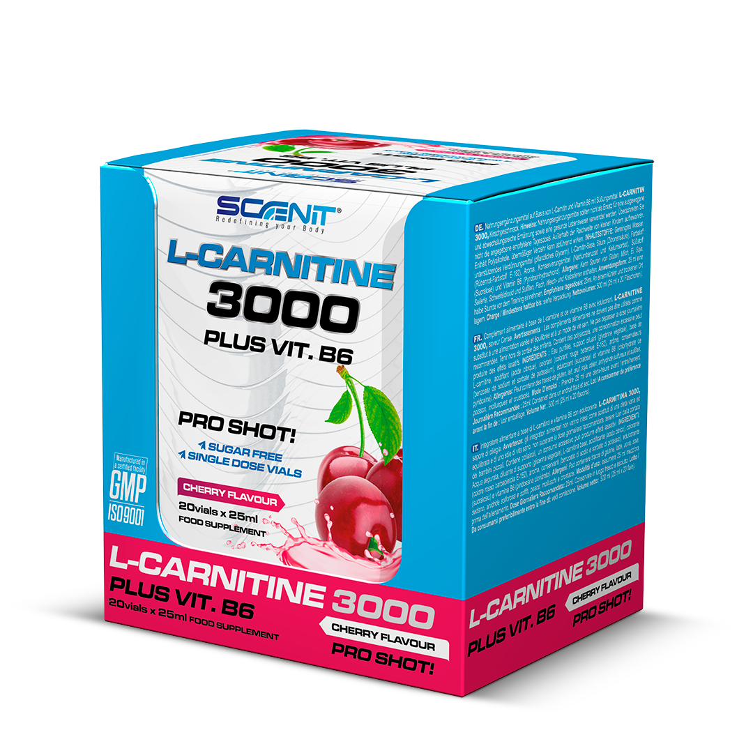 L-Carnitine 3000 + Vitamina B6 - 20 viales x 25 ml - 2 sabores increíbles - Scenit Nutrition