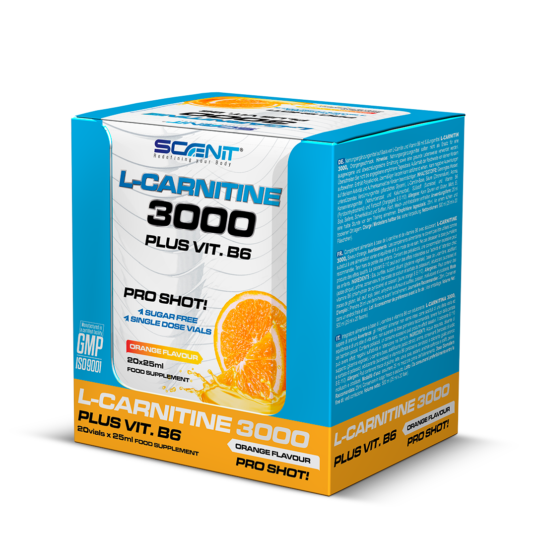 L-Carnitine 3000 + Vitamin B6 by Scenit - 20 vials x 25 ml 2 flavors L-Carnitine 3000 + Vitamin B6 by Scenit - 20 vials x 25 ml 2 flavors